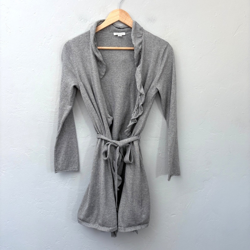 Garnet Hill Cotton Cashmere Cardigan Women Size XS Gray Belted